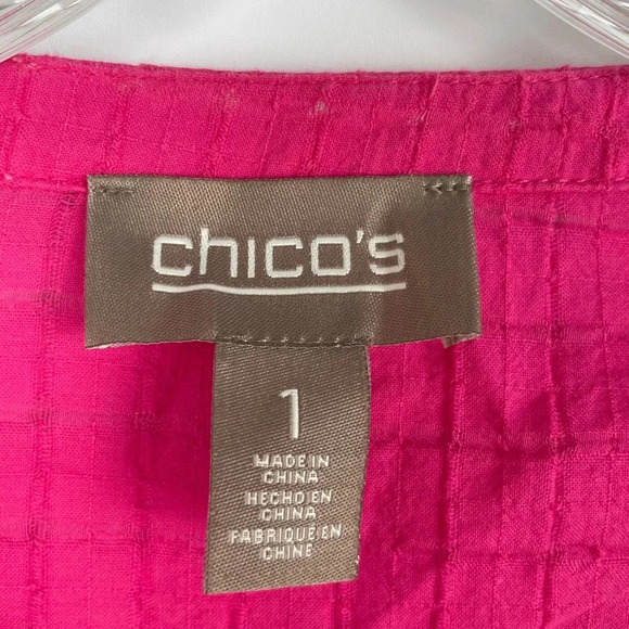 Chico's Bright Hot Pink Lightweight Zipper Jacket Roll Sleeve Size 8 - Picture 5 of 10